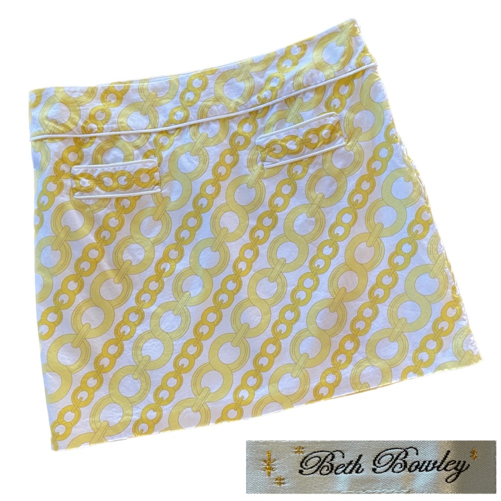 Beth Bowley Yellow Chain Link Cotton Mini Skirt Sz 8